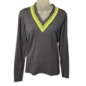 Nike Golf Women’s V-Neck Pullover Sweater Medium Gray Green Trim Long Sleeve